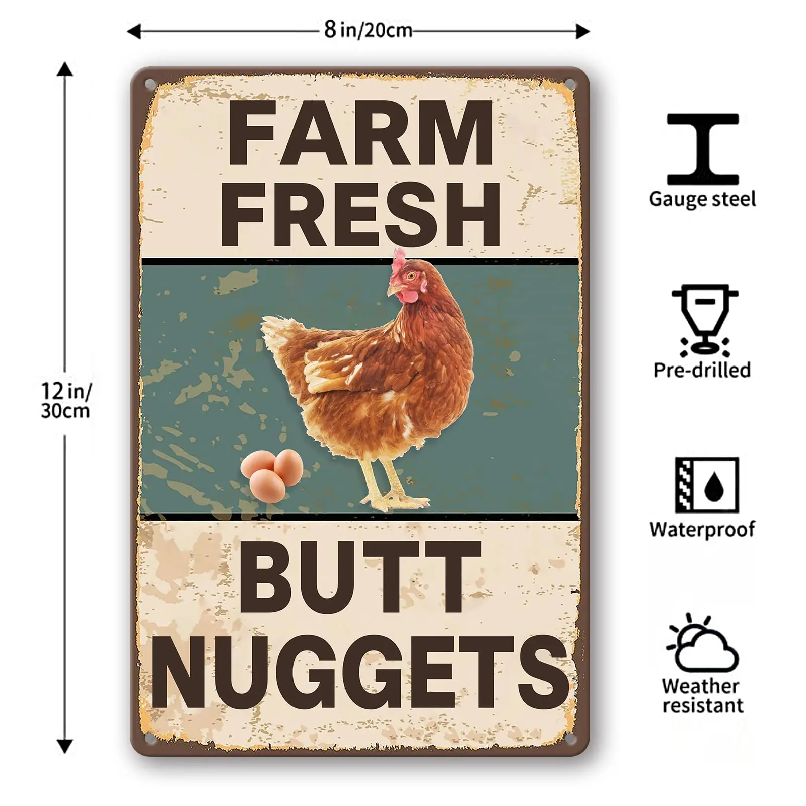 Vintage Metal Signs Chicken Coop Signs for Farm Yard Decor, Farm Tin Signs for Home Kitchen Outdoor Decor, Fresh Butt Nuggets - 