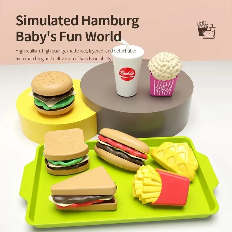 Afneembare Plastic Snack Hamburger Pretend Toy Kinderkeuken Speelhuis Voedsel Speelgoed Kinderen Hamburger Fantasiespel Koken Speelgoedset