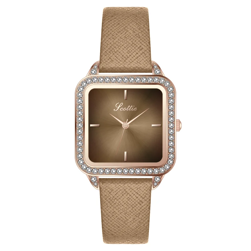 Retro women\'s watch rhinestone beige watch simple fashion temperament square belt watch fashion high-end