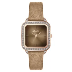 Retro women's watch rhinestone beige watch simple fashion temperament square belt watch fashion high-end