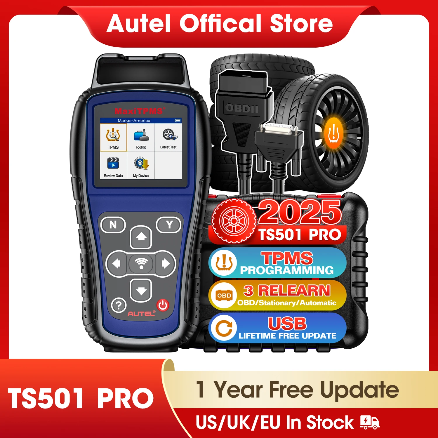 Autel MaxiTPMS TS501 PRO TPMS Programming Relearn Tool Activate / Relearn TPMS Sensor Tire Pressure Diagnostic Tire Repair Tools