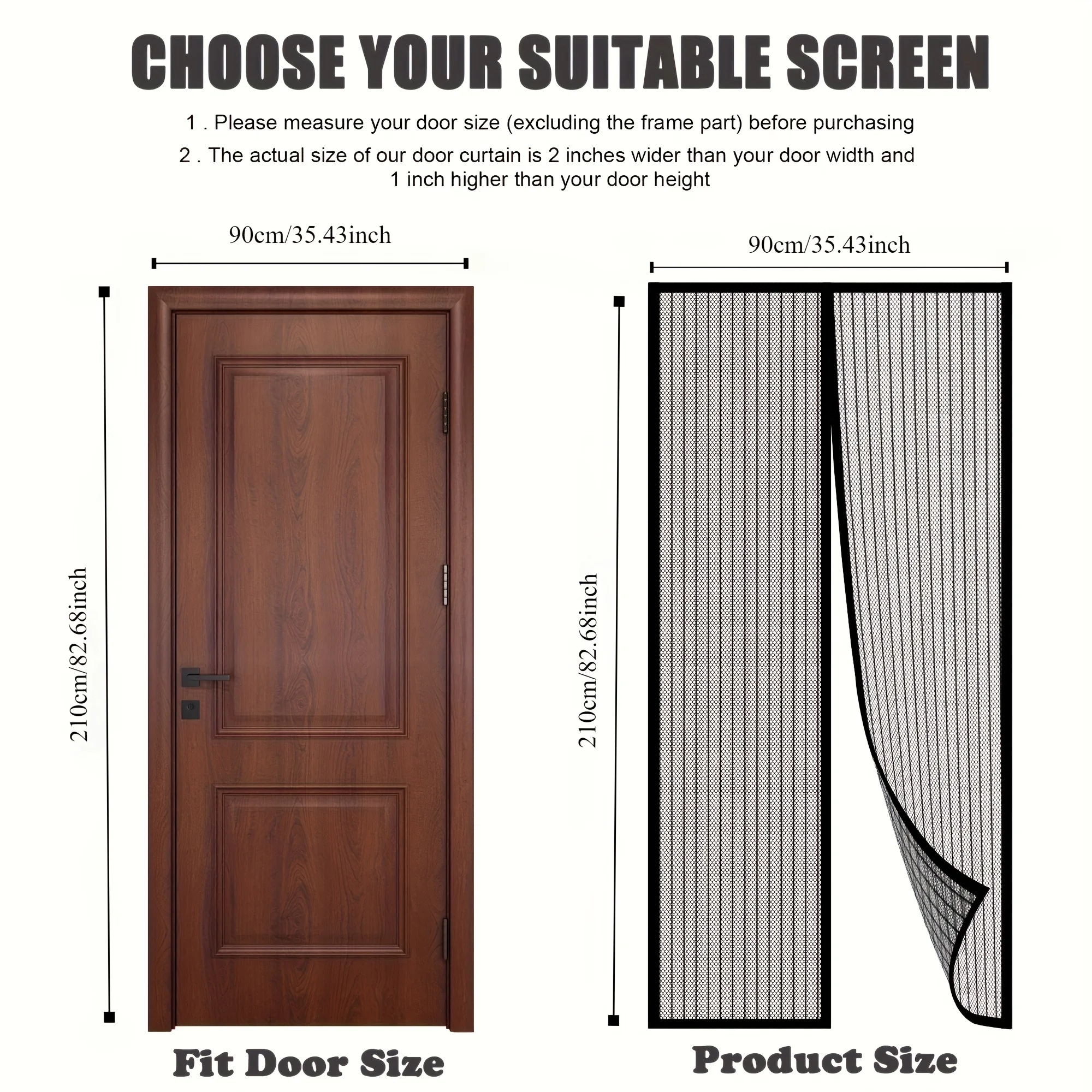Magnetic Screen Door, Self‑Sealing Heavy‑Duty Strip Mesh Curtain, Four‑Season Insect Protection, Fits Various Room & Door Types,