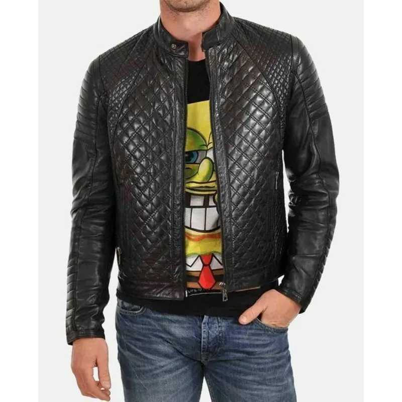 

Men's NEW Black 100% Genuine Lambskin Stitch Designer Biker Leather Jacket