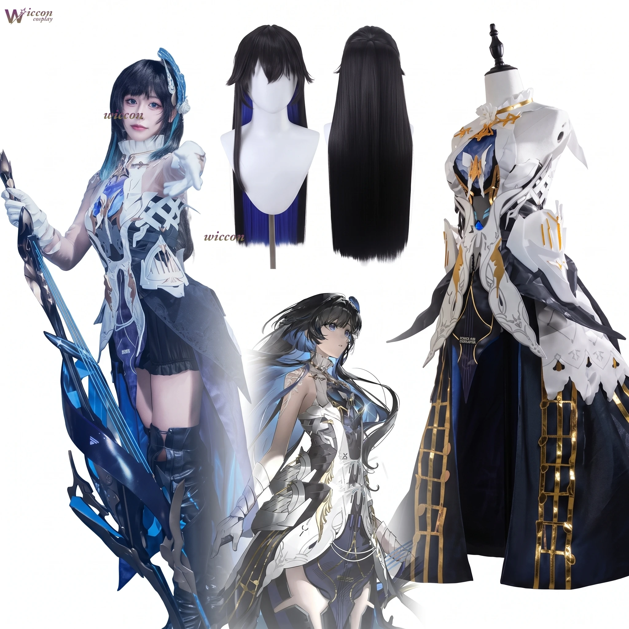 Uniform Game Punishing: Gray Raven Selena Cosplay Costume White To Navy Dress Character Outfit Halloween Carnival Party Suit