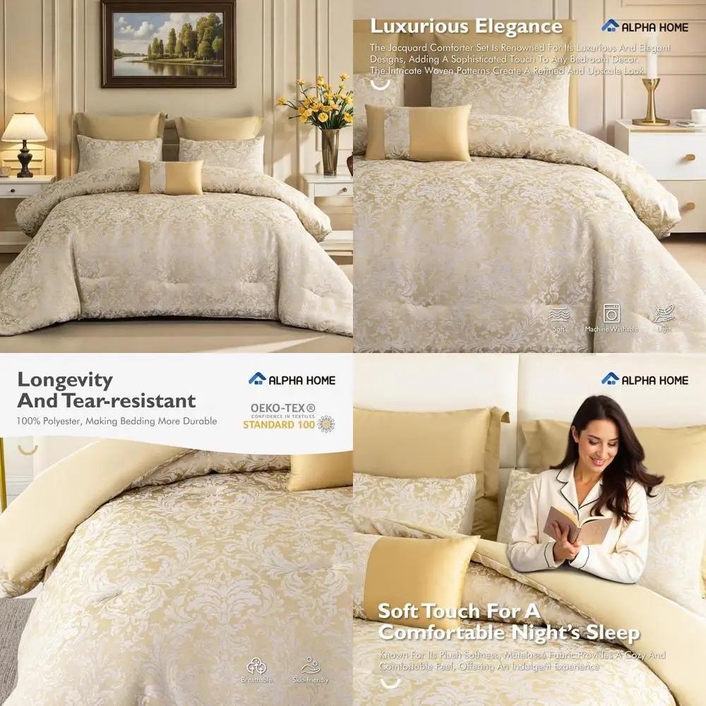 Lujoso juego de cama de jacquard tamaño Queen para todas las estaciones con edredón y fundas de almohada