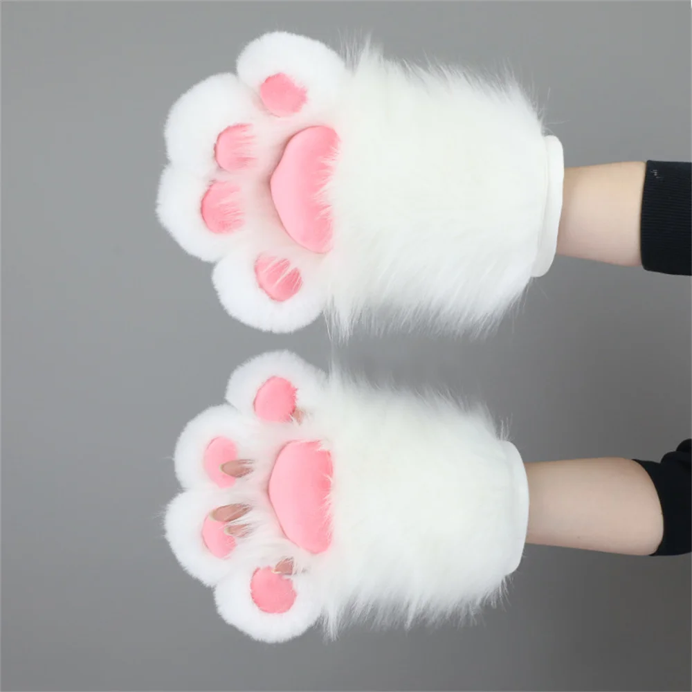 4 Colors Large Meat Mat Paw Cosplay Props Kawaii Cute Cat Paws Furry Comic Claw Fingerless Gloves Half Finger Gloves Fursuit