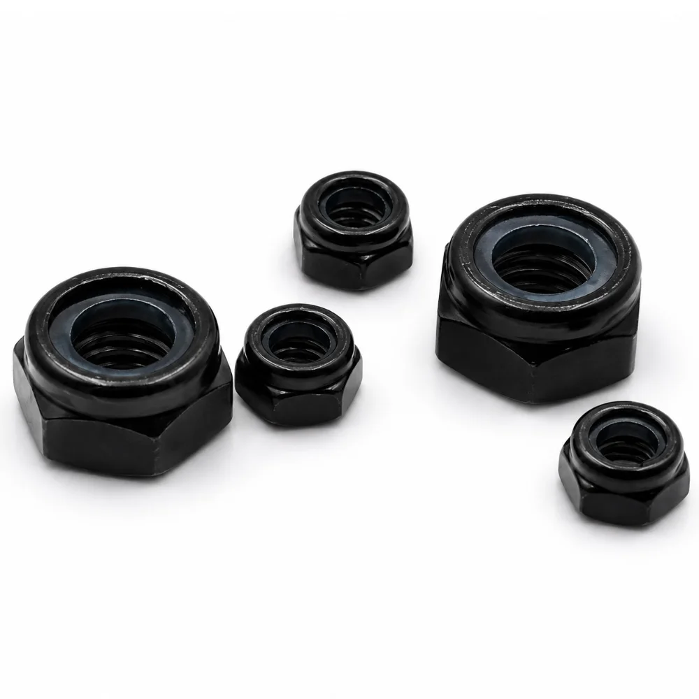 Schwarze 304 Edelstahl Kohlenstoffstahl Schwarz Verzinkte Nylon-Einsatz-Sicherungsmuttern Sechskantmuttern M2-M20 – Detail 3