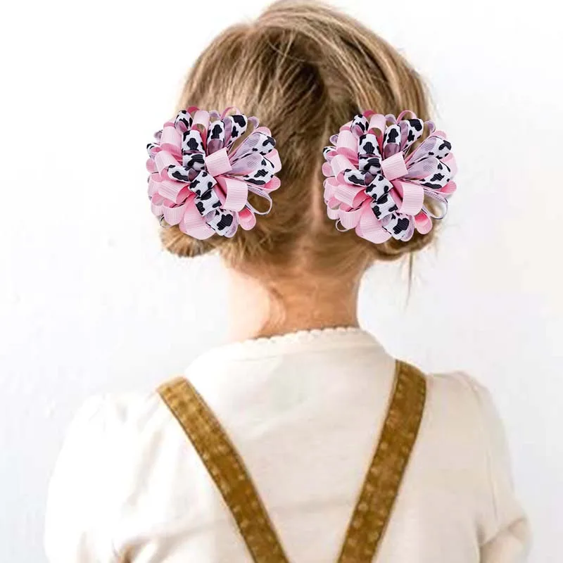 ncmama 2Pcs Girl Elastic Hair Band Ribbon Flower Hair Ties for Baby Girls Hairrope Festival Party Headwear Hair Accessories Gift