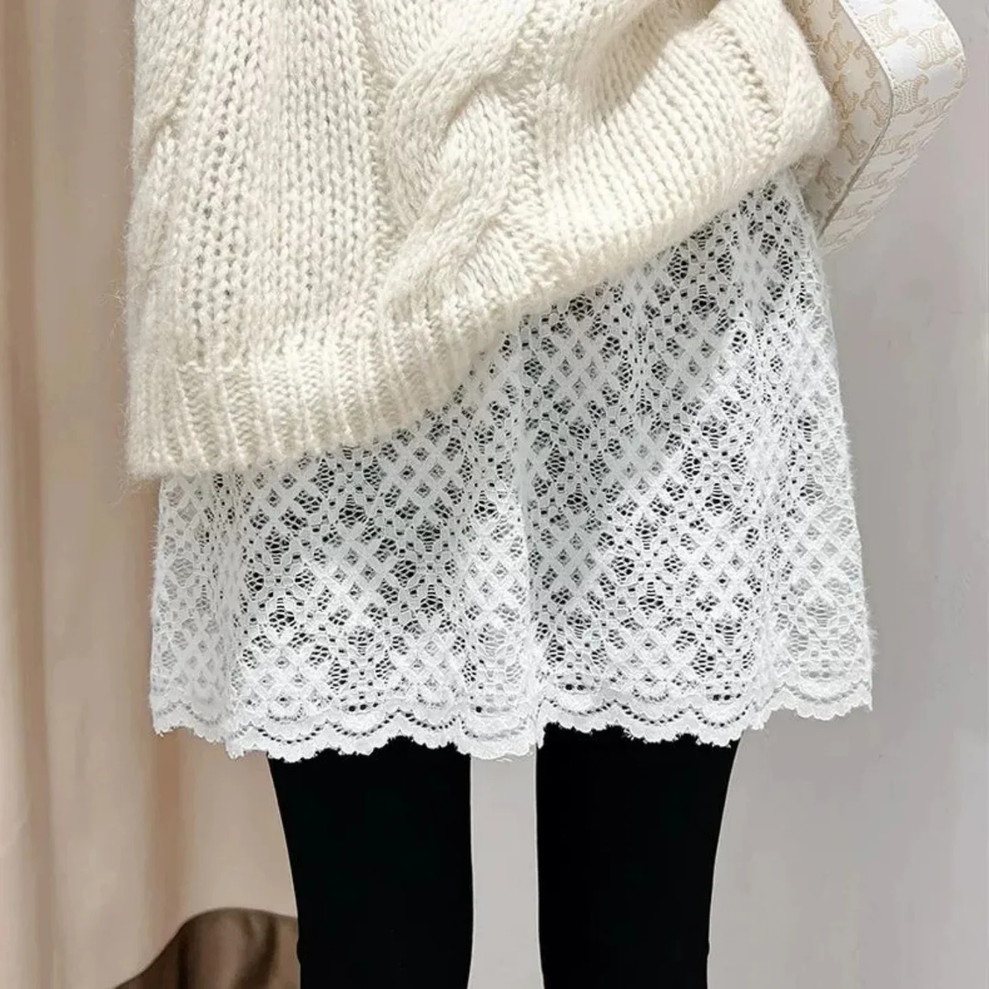 

plus Size Lace Half Skirt Women's Autumn Winter Sweater Layering Base Layer High Waist A-Line Skirt Loose Fit Casual Style