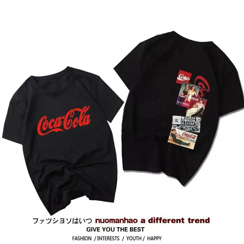 Nueva camiseta de manga corta collaborativa de Coca Cola Fanta Sprite Unisex moda de pareja algodón verano Casual estampado 2026 nuevas camisetas