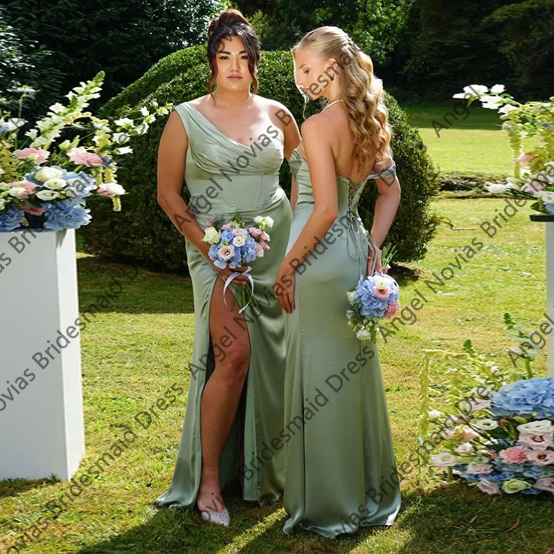 

Плюс размер, шалфейно-зеленые платья подружки невесты с разрезом по бокам, свадебные платья для гостей, индивидуальное платье de madrinha de casamento