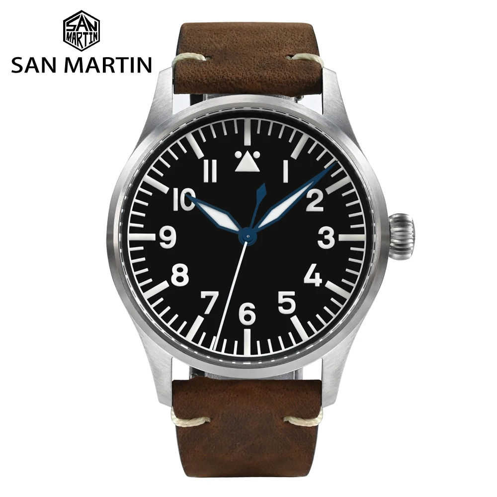 

San Martin 41mm Retro Pilot Watch For Men Mechnical Wristwatch NH35 ST3621 100Meters Military Quality Timepiece Lume SN0117G