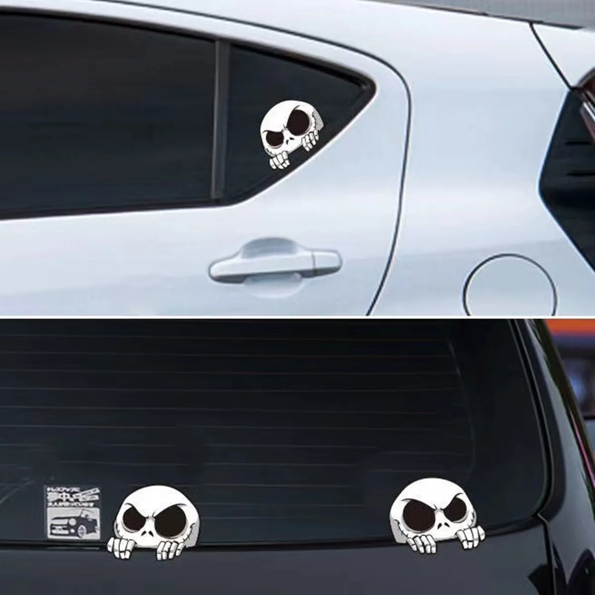 JDM Car Sticker Door Seam Skull Reflective Funny Sticker Window Fuel Tank Cover Motorcycle Car Cover Scratch Decoration