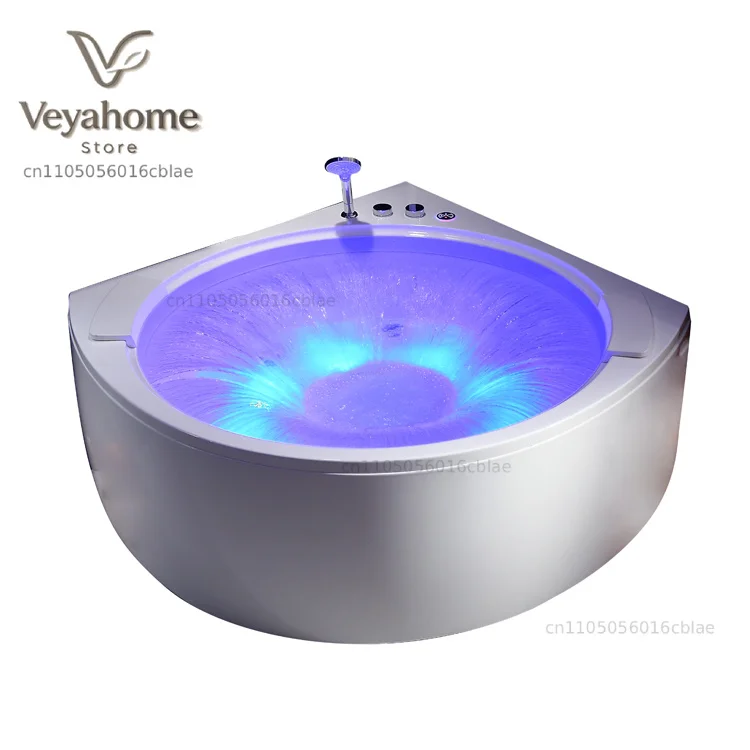 Bathroom Corner Bathtub Whirlpool Massage Jakuzzi Acrylic 2 Person Jet Round SPA Hot Bath Tub With LED1500x1500x640mm