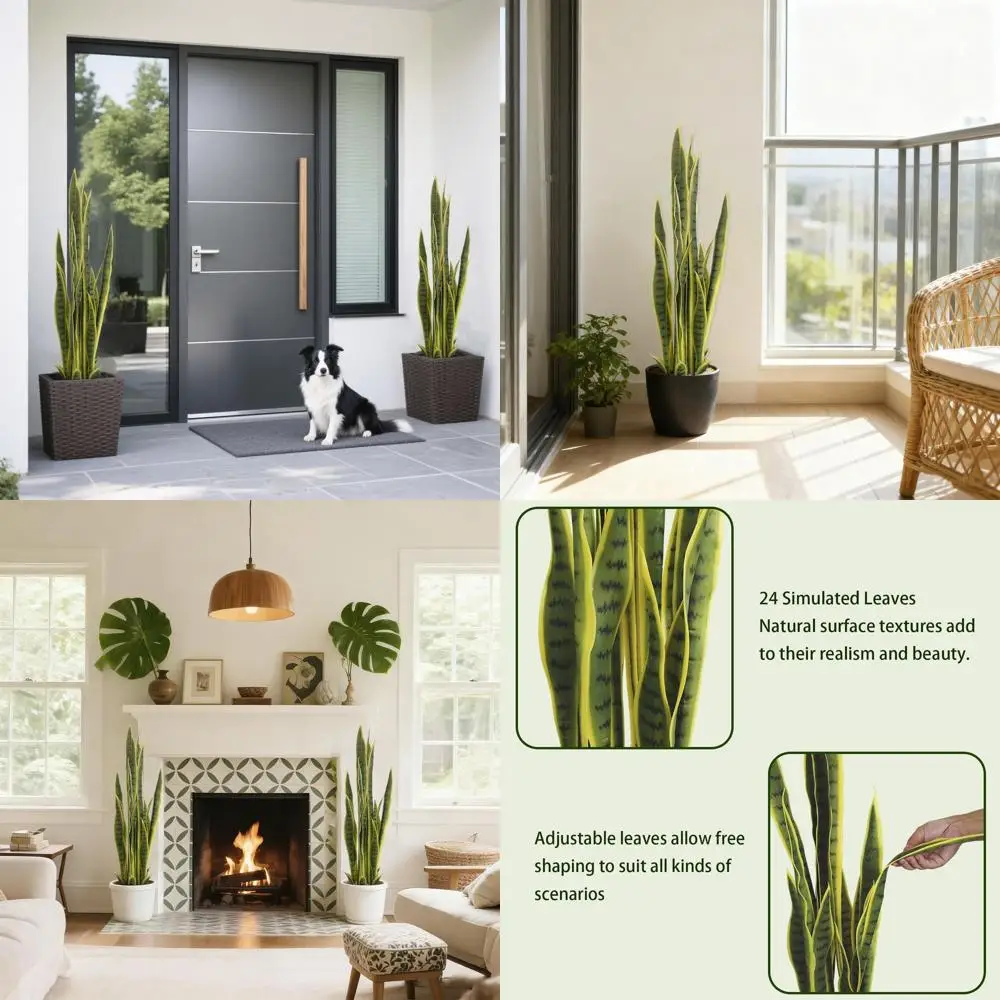 

32-листное искусственное змеиное растение высотой 35 дюймов в желтом горшке для декора дома и сада