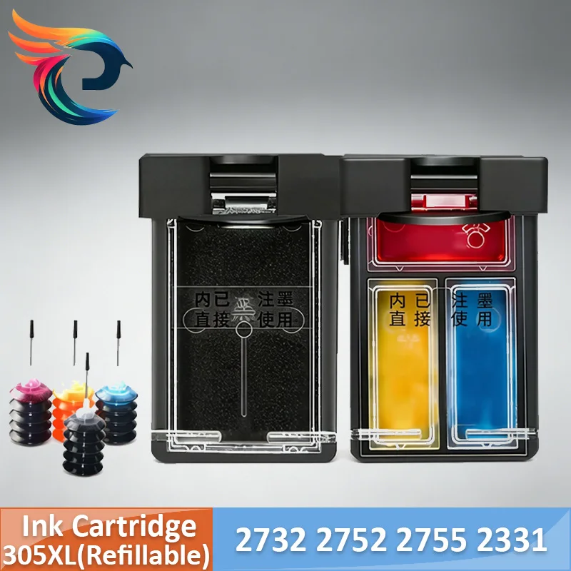Cartucho de Tinta Recargable 305XL de Color NEGRO para HP 305 XL, Compatible con HP305 DeskJet 2732 2752 2755 2331 2332 2333 1210 1212