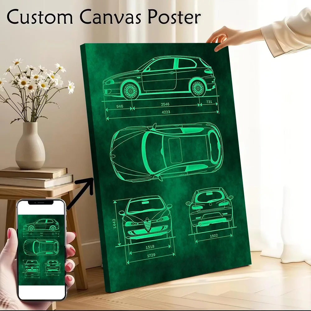 Romeo Car 147 2007 Blueprint Poster Canvas Wall Art Personalized Print Modern Painting Perfect Gift for Home Decor Items Bedroom