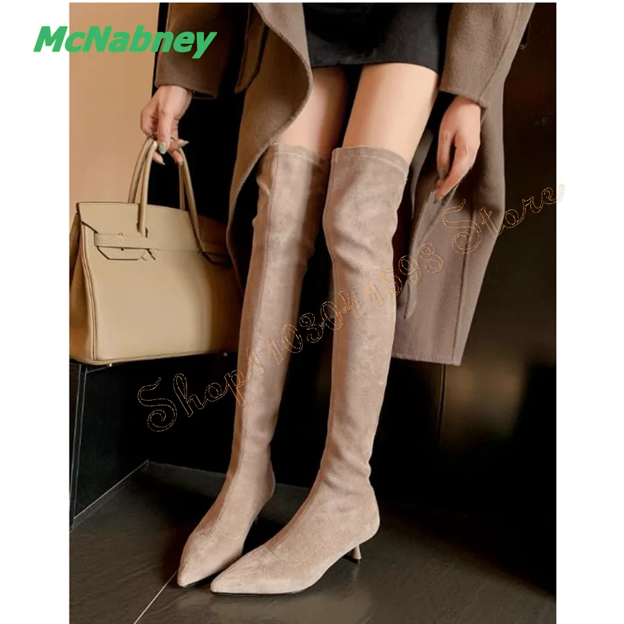 Sexy Tight Suede Over The Knee Boots,Women's Pointed Toe Stiletto Low Heel Boots Party Heel Boots 2024 New Zapatos Para Mujere