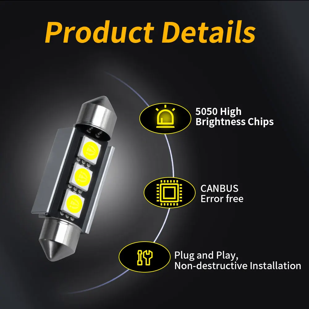 2/4/6/10PCS Festoon LED 31/36/39/41MM Reading Lighting Bulbs White 12V for Car Interior Reading and Liscence Plate Lights