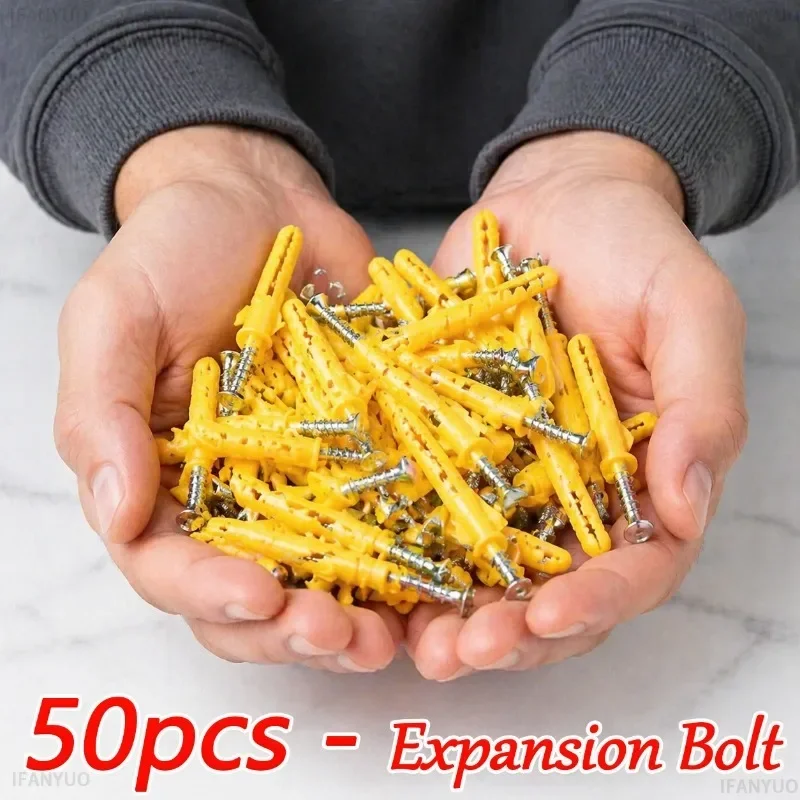 50pcs Plastic Expansion Wall Plugs Nylon Expansion Screws Set M6/M8 Anchor Bolts for Anti-loosening Heavy Duty Wall Fasteners