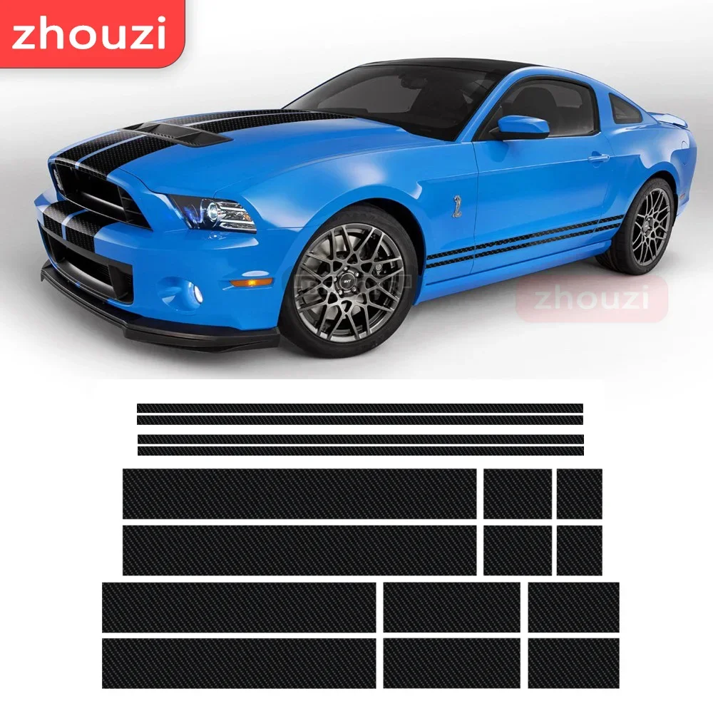 

For Ford Mustang 2000-Present GT Shelby 500 Car Hood Roof Trunk Vinyl Decal Side Stripe Skirt Sticker Sport 1Set Accessories