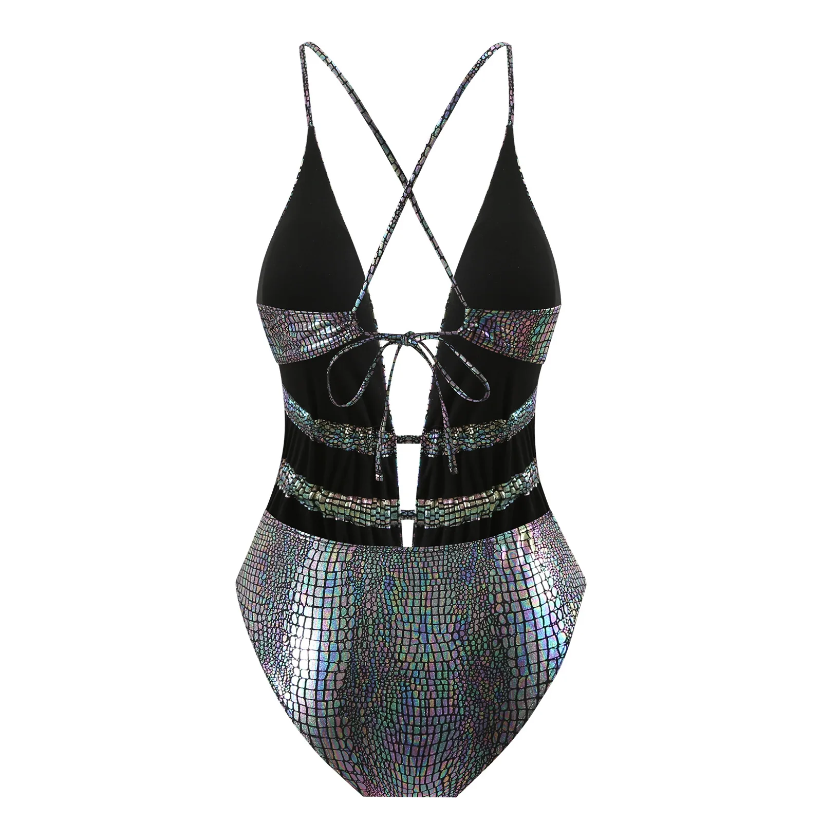 costumi da bagno sexy con paillettes glitterate con scollo a V profondo un pezzo scava fuori bikini da donna costumi da bagno costume da bagno abiti da spiaggia body