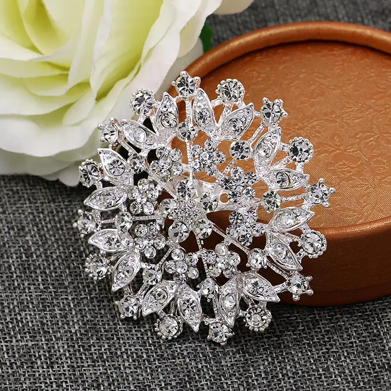 WEIMANJINGDIAN Brand Crystal Rhinestones Round Flower Brooches for Wedding Bouquets