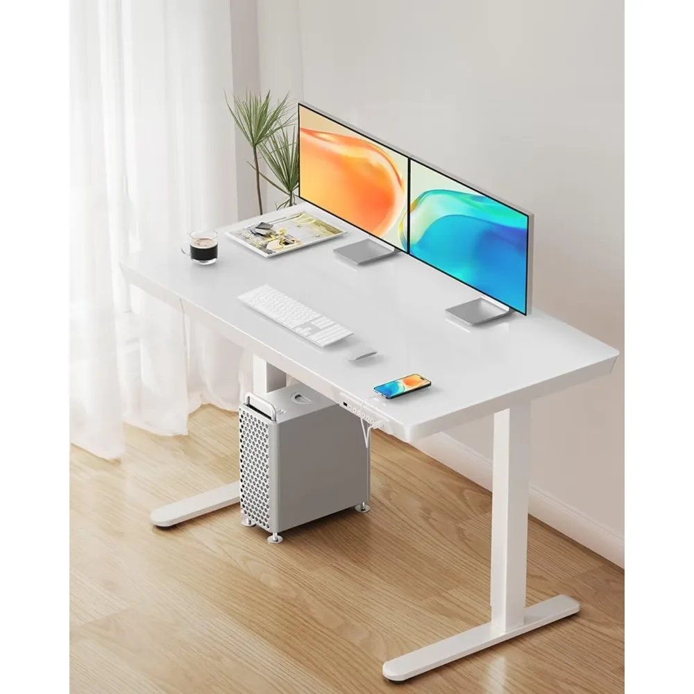 Standing Desk with Drawer, Glass Top One Piece, 48x24 inch Height Adjustable Desk, Electric Standing Desk with Charging Ports