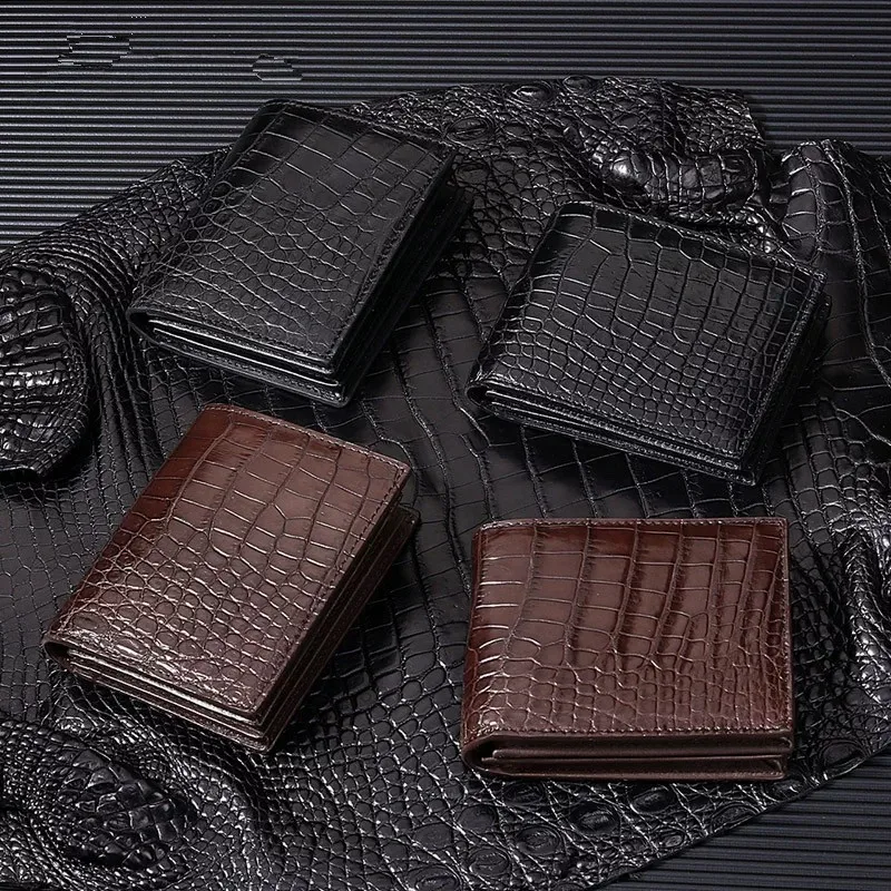 

Роскошный мужской кошелек из натуральной кожи крокодила ручной работы, короткий кошелек из натуральной кожи крокодила, мужской кошелек с несколькими отделениями для карт, в стиле ретро