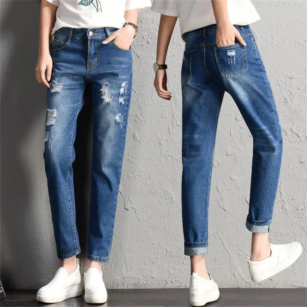 Slim Jeans Women Korean Fashion Skinny High Waisted Denim Trousers Streetwear Vintage Pencil Pants  ripped jeans for women