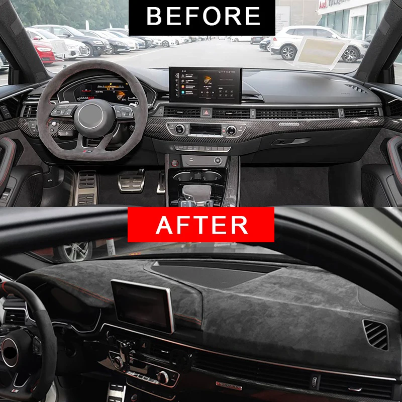 

Накладка на приборную панель автомобиля из алькантары для Audi S4 RS4 2018, A4L, A5 2017-2019. Коврик-накладка для самостоятельной установки, защита от солнца, подушка-подкладка, автомобильный коврик, автостайлинг.