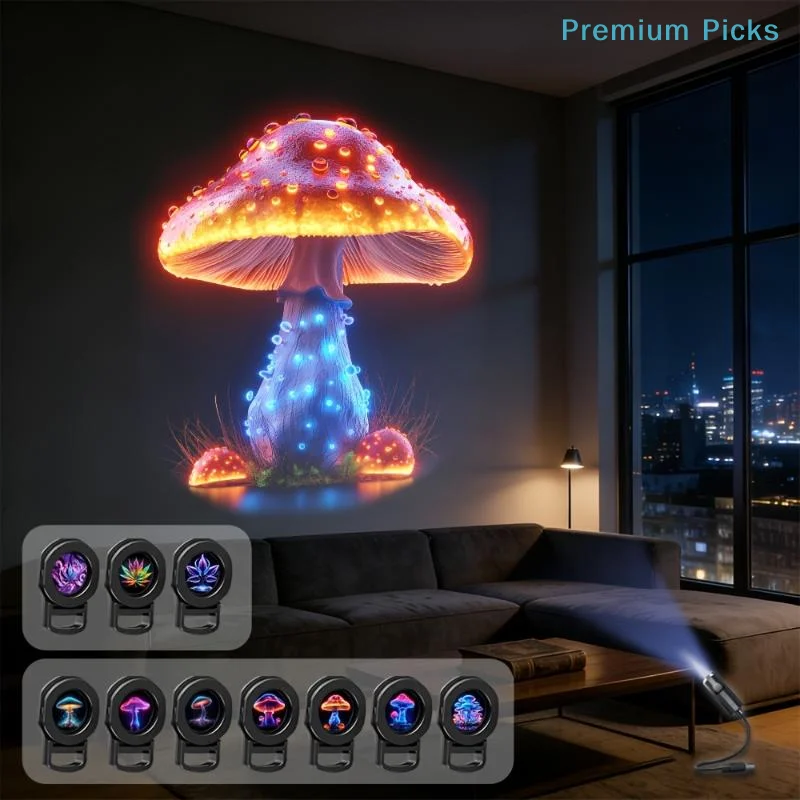 portableUSB Powered LED Mushroom Projection Light Dreamy Leaf Starry Sky Night Lamp for Living Room Bedroom Home Decor
