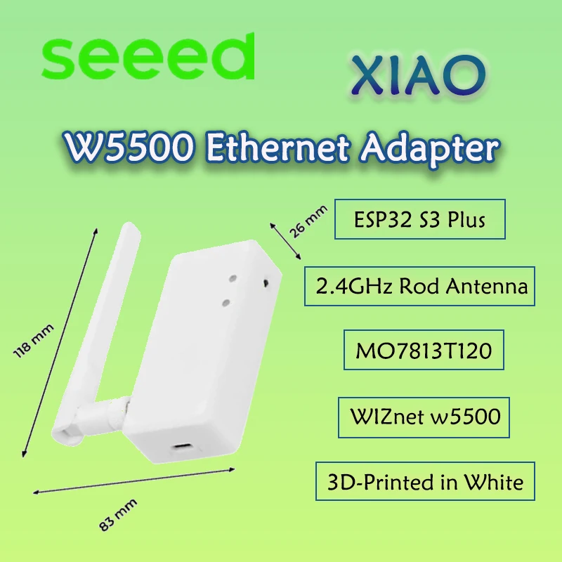

Ethernet-адаптер Seeed XIAO W5500, компактная плата PoE с ESP32S3 Plus, стержневая антенна 2,4 ГГц (2,81 дБи), MQ7813T120