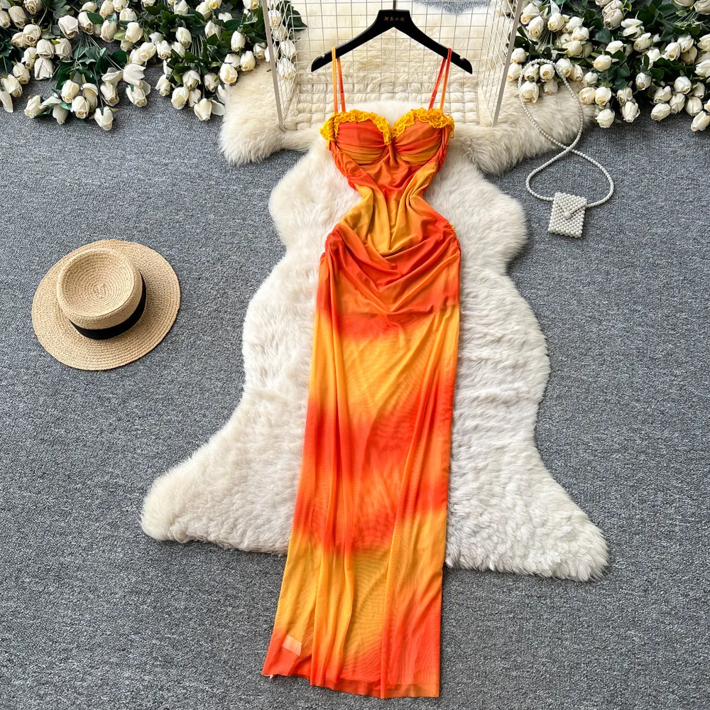 

Long Dress Women Sling Dresses Gradation Vestidos Y2k Streetwear V Neck Sleeveless Backless Elegant Sexy Party Night Work 2026