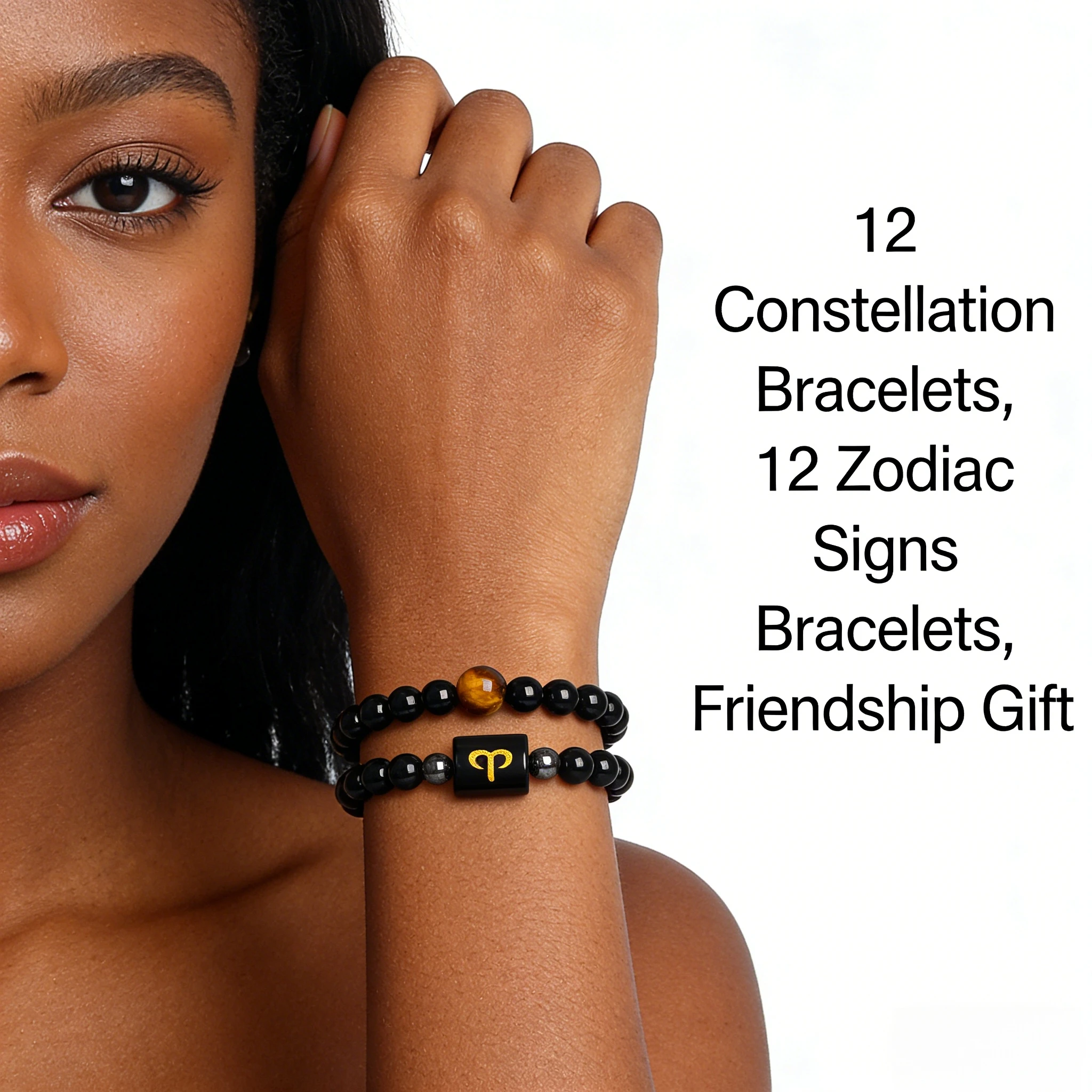 12 Zodiac Signs Onyx Bracelet Tiger Eye Stone Vitality & Protection Reiki Bracelet Charm 12 Constellation Beaded Healing Jewelry