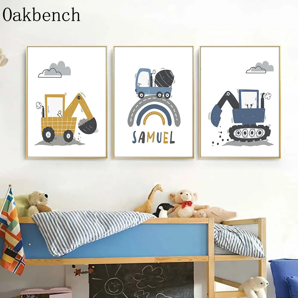 Excavator Canvas Painting Name Custom Print Pictures Crane Art Prints Toys Cars Wall Art Nursery Posters Kids Boys Room Decor - Image 4