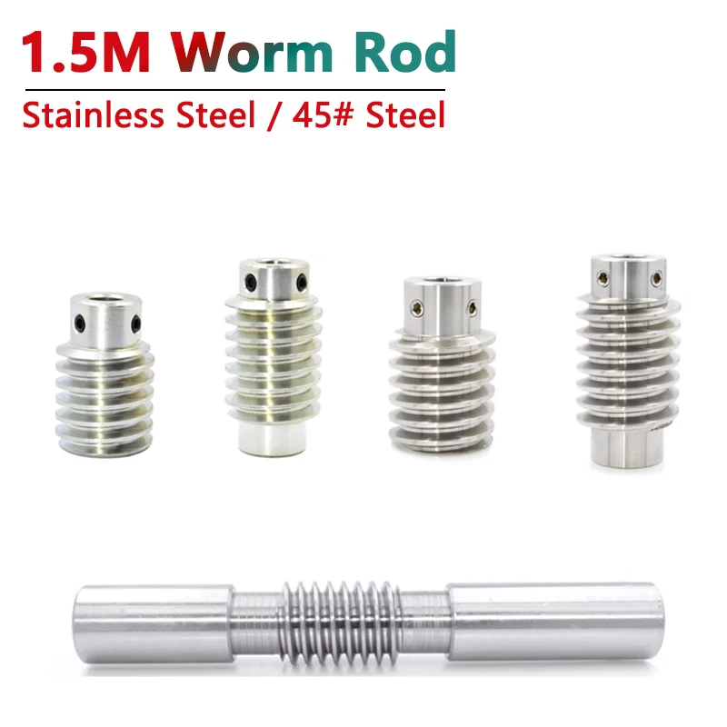 1pc 1.5M Worm Rod Shaft For Use with 1.5 Module Worm Gear Stainless Steel / 45# Steel Bore 8 10 12mm