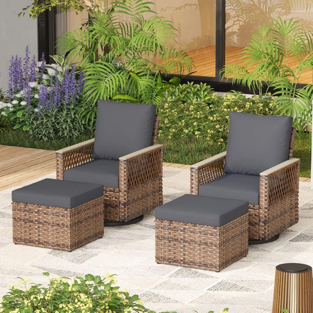 

4 Pieces Patio Furniture Set, Outdoor Swivel Glide Chairs with Ottomans, All-Weather Patio Bistro Set with Water-Resistant Cush