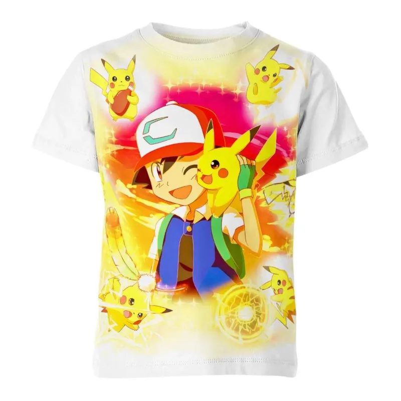 Pokemon 2024 Boys And Girls Summer 3D Printing Pikachu Round Neck T-shirt For Children Street Sports Leisure Top Cosplay Costume