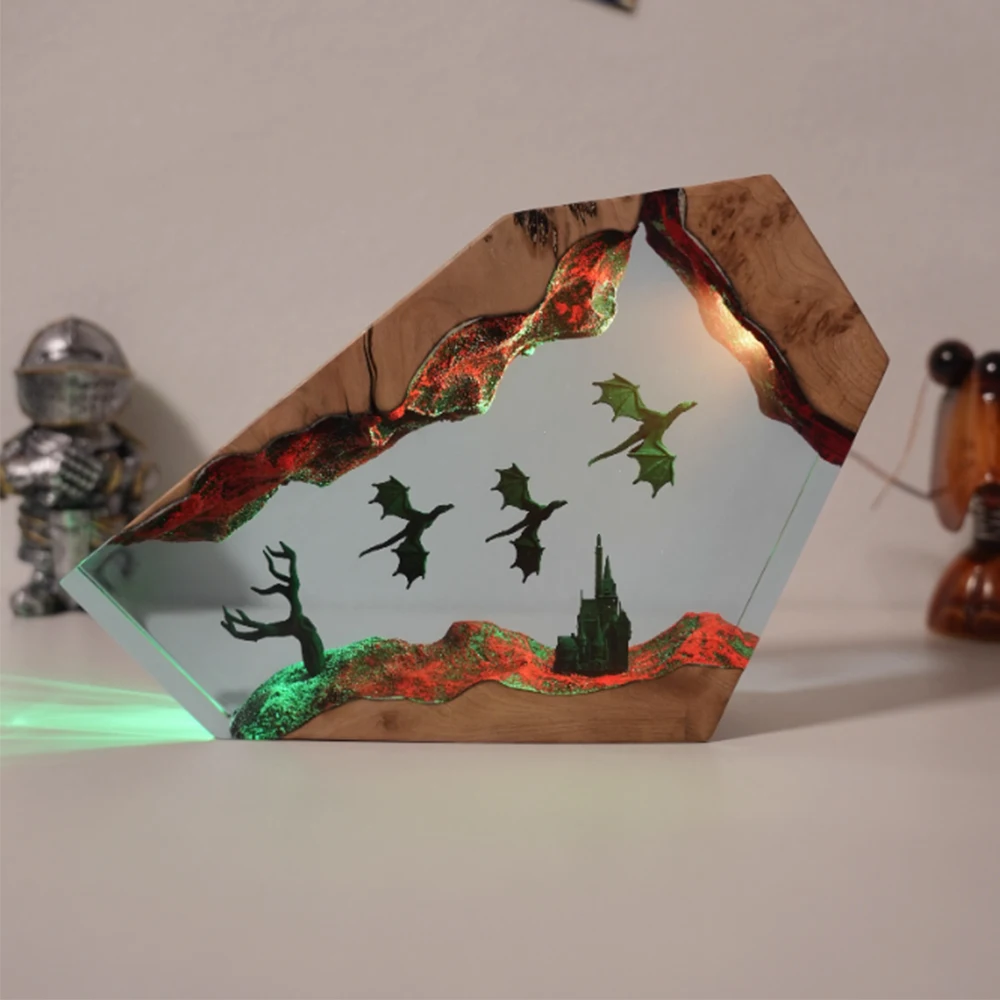 عناصر مخصصة الراتنج الجدول ضوء ماجيك الطائر التنين موضوع LED ضوء الليل الإبداعية الفنية غرفة الديكور مصباح USB تهمة #2