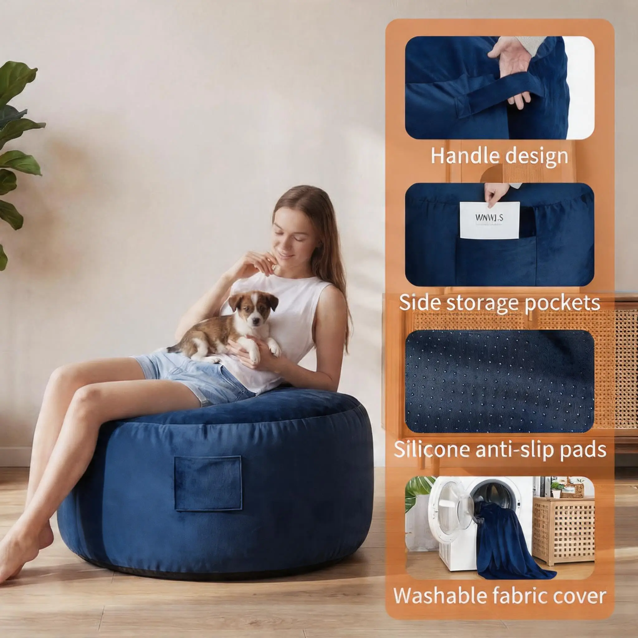 Sofá Cama Perezoso 4 en 1 de Franela con Relleno de Espuma Viscoelástica,Funda Extraíble,Sillón Puff Convertible Grande de 4Pies