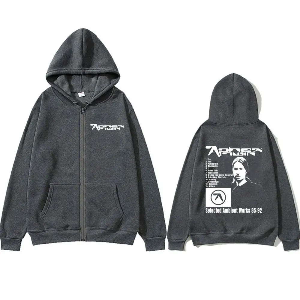 Aphex Twin Selected Ambient Works 85 92 Graphic Zipper Hoodie Male Fashion Loose Zip Up Hoodies Men's Vintage Oversized Jacket