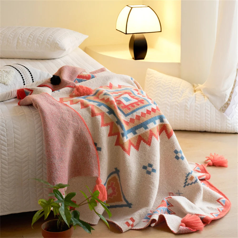 Knitted Throw Blanket for Sofa Couch Blanket for Bed Living Room Chair Sofa Tassels Blankets Bedspread Bed Cover Camping Travel