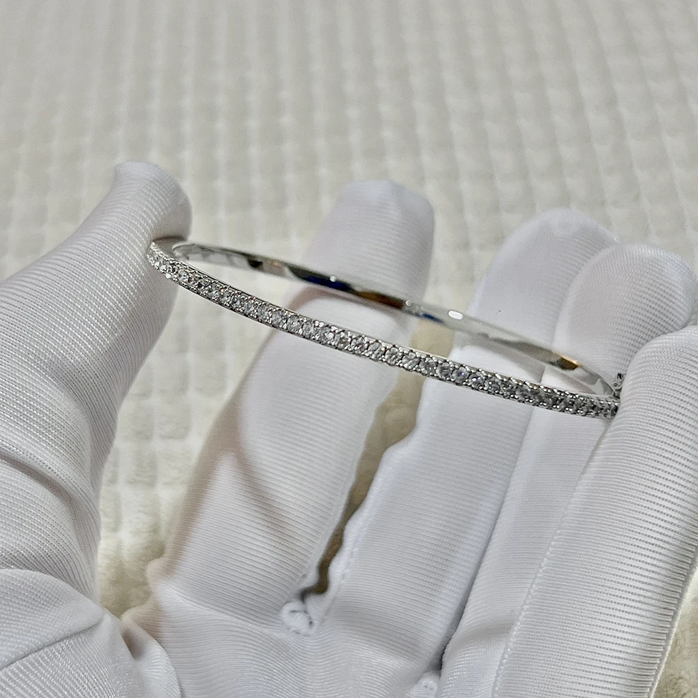 New Brand Pure 925 Sterling Silver Jewelry For Women Rose Gold Bangle Zircon Bangle Wedding Jewelry Around Rivet Bangle Jewelry