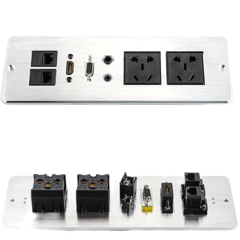 LP810 New Multifunctional Desktop Socket Furniture Socket 3.5 Audio VGA Network Interface Black Silver 2 Color Selection