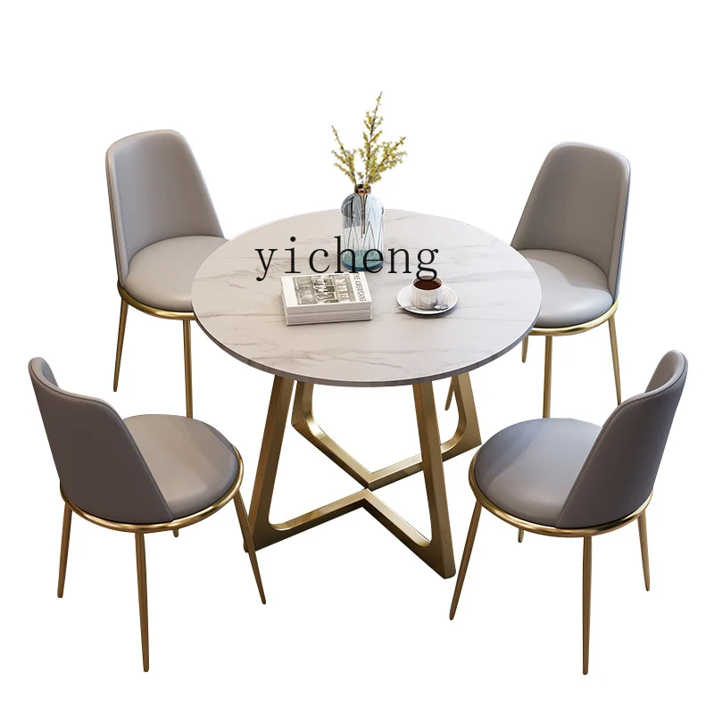 

ZC Stone Plate Dining Table Modern Minimalist Negotiation Reception Table and Chair Combination Marble Leisure Small round Table