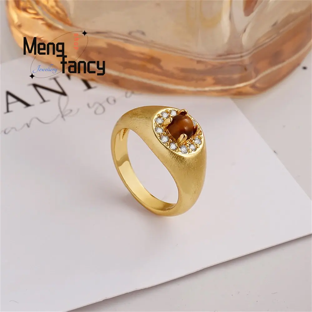 

New Retro Brushed Tiger's Eye Square Wide Ring Features A Niche Design That Is Light, Luxurious And Fashionable Fashion Jewelry