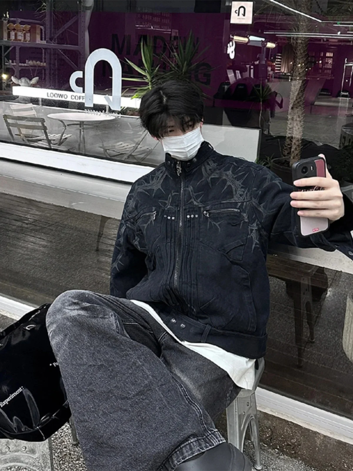 

Мужская джинсовая куртка в американском стиле High Street, модный мотоциклетный дизайн, осенняя, высококачественная, CleanFit, из смесового полиэстера и хлопка