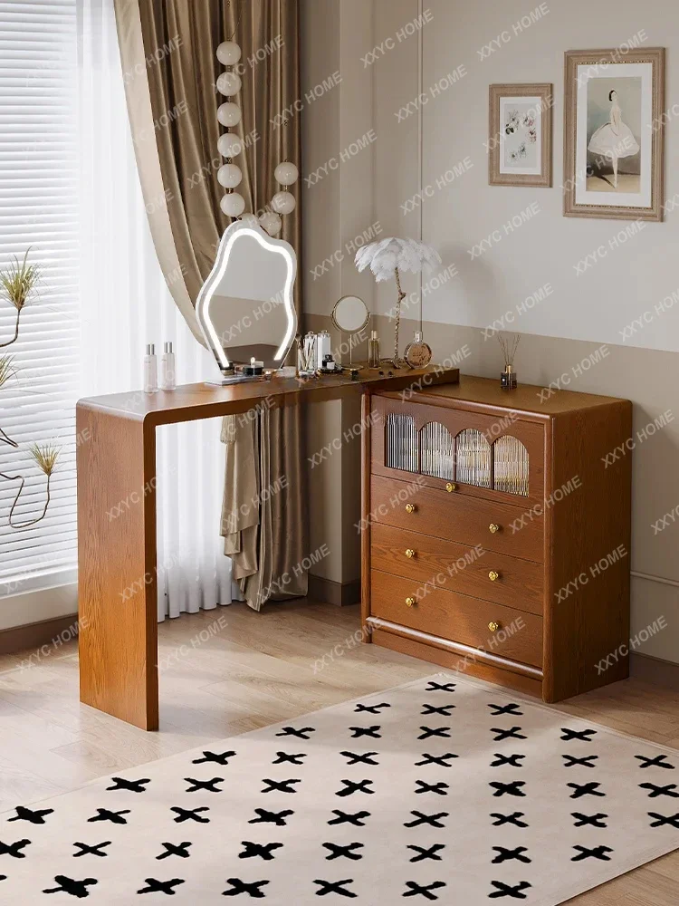 

A French Retro Dressing Table Chest of Drawers Integrated Bedroom Tailstock Dressing Table Solid Wood Makeup Table