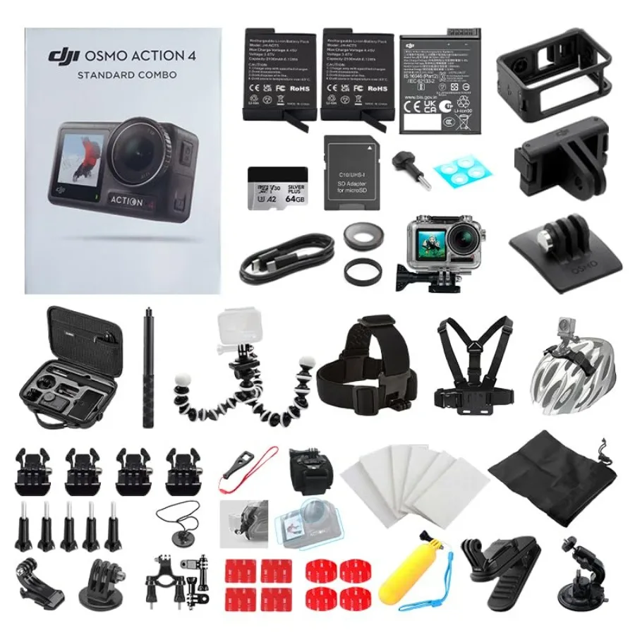 

Экшн-камера Osmo Action 4 Standard Combo с полным комплектом аксессуаров, видео 4K/120fps UHD, водонепроницаемая, с картой памяти 64 ГБ и 2 батареями